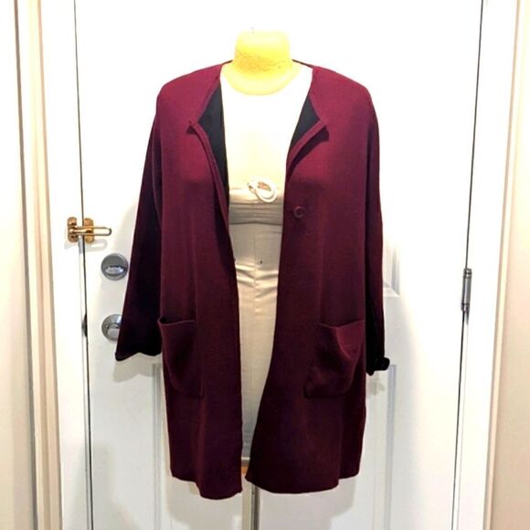 Catherine Malandrino XXL Plum One Button Knee Length Cardigan Duster - Picture 6 of 9